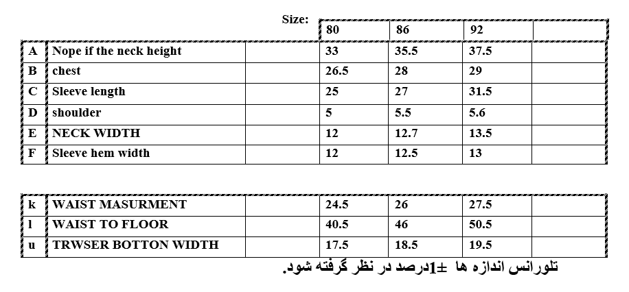 سایزبندی بلوز و شلوار طرح فیل نوزاد پسر